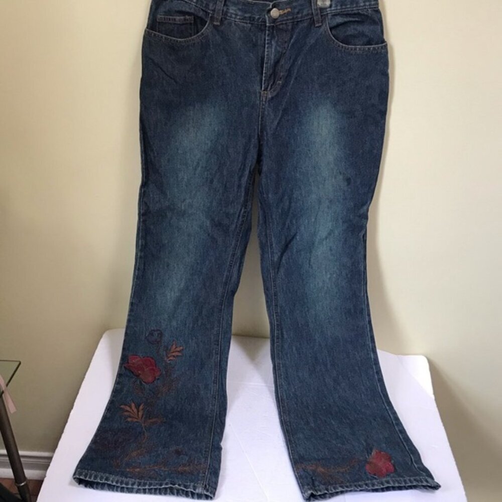 Prenatal Vintage Y2K Floral Embroidered Flare Jeans Mid High Rise Straight Leg 8 - Picture 10 of 15